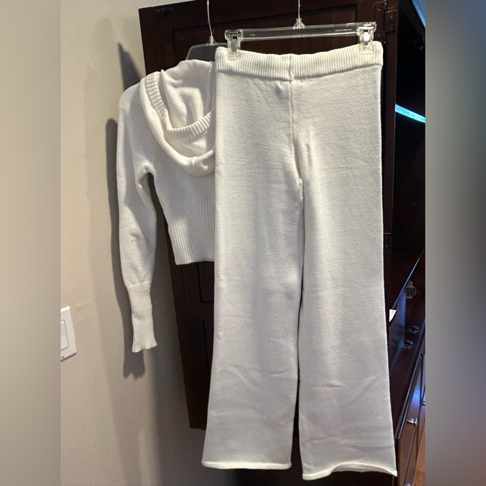Forever21 Off White/Cream Ribbed Knit Wide Leg Pants Lounge Set - New no tags - Picture 3 of 6
